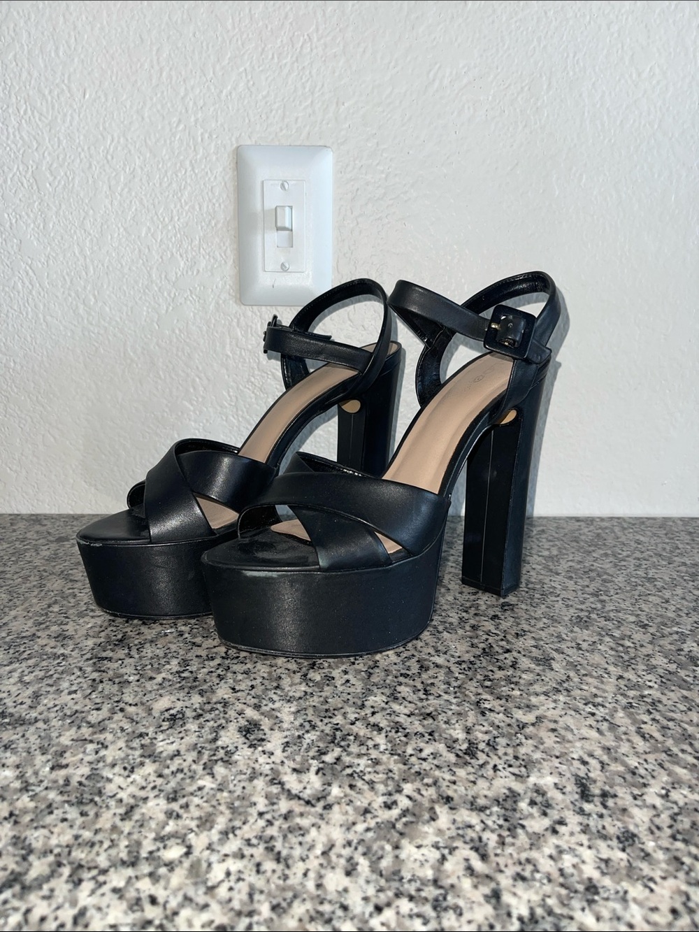 Aldo Black Platform Block Heel Sandals